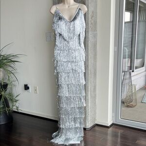 Silver Fringe Evening Gown